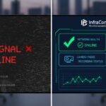 Comparação entre uma câmera de segurança sem sinal e um painel de monitoramento preventivo InfraConecta 360 da Deefftech.
