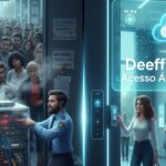 Comparação entre uma portaria de condomínio caótica com servidor local travado e uma portaria ágil com sistema de acesso na nuvem DeeffCondo da Deefftech.